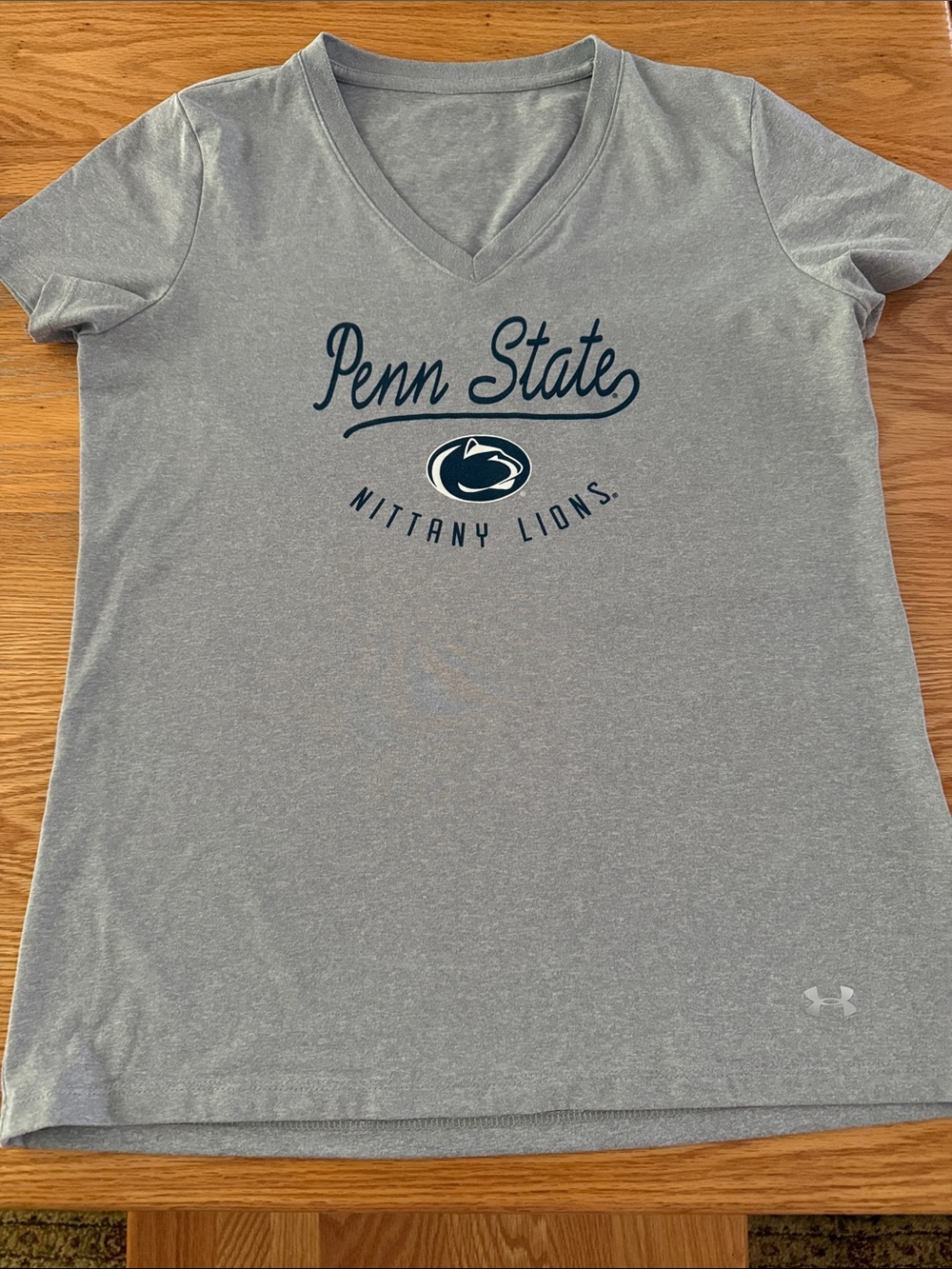 Under Armour Penn State Heather Gray V-Neck Tee with Navy Logo